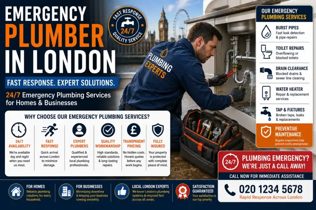 Why Emergency Plumber Services in London Are Essential for Fast Property Repairs Professional emergency plumber in London repairing burst pipes and plumbing systems for homes and businesses