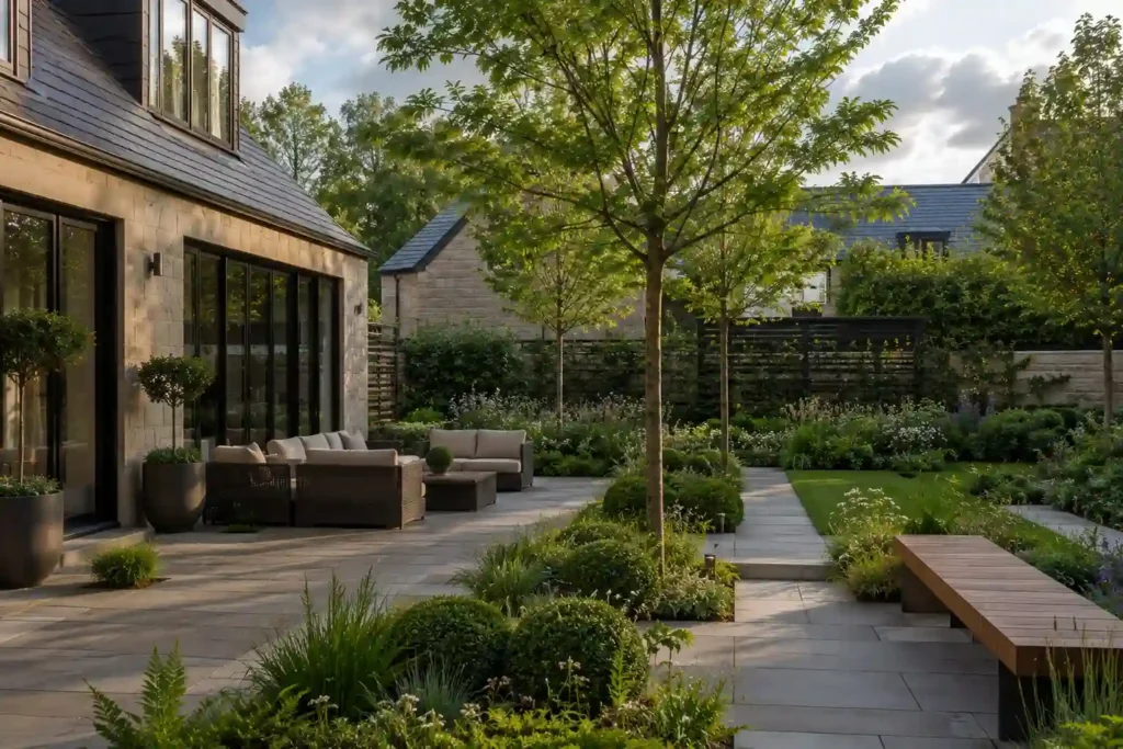 Professionally landscaped outdoor space at a modern UK property