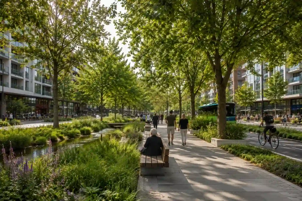 How Trees Support Long-Term Environmental Sustainability in Urban Areas Urban trees improving environmental sustainability in a modern UK city