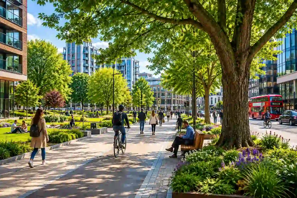Healthy urban forest improving air quality in a modern UK city