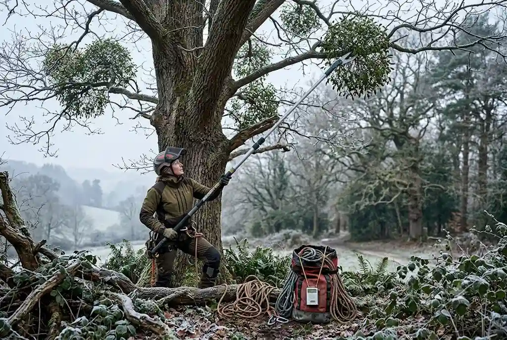 Mistletoe and Tree Health: Understanding How Mistletoe Affects Trees Mistletoe growing on a mature tree branch in a UK woodland