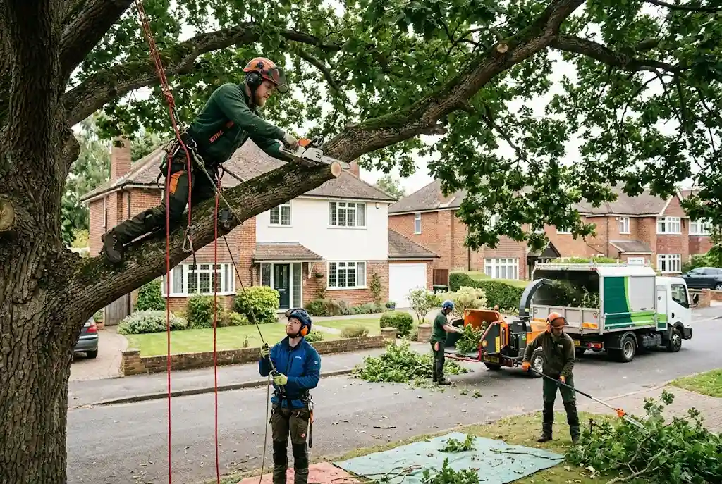 Tree Trimming Companies Near Me: How to Choose the Right Service in the UK professional tree trimming company working on residential trees in the UK