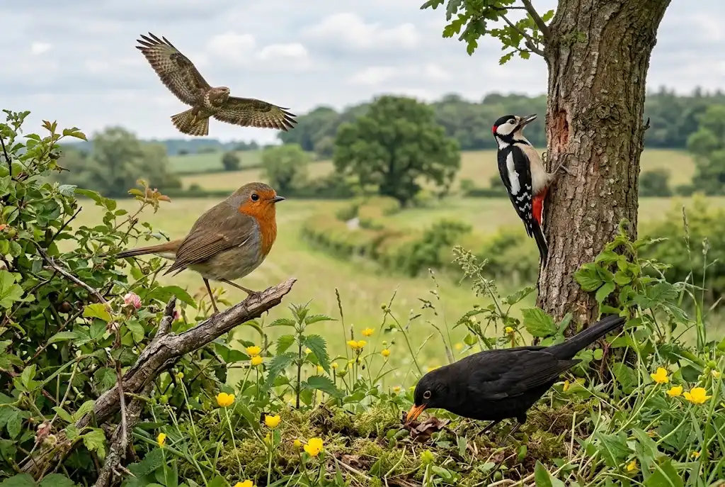 Common Birds in UK: A Guide to British Bird Identification Common birds in UK including a robin, blackbird and woodpecker